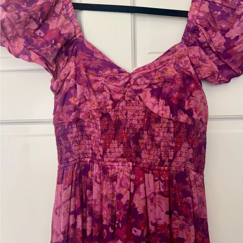 Free People Pink & Purple Floral Puff-Sleeve Tiered Maxi Dress - Picture 5 of 7